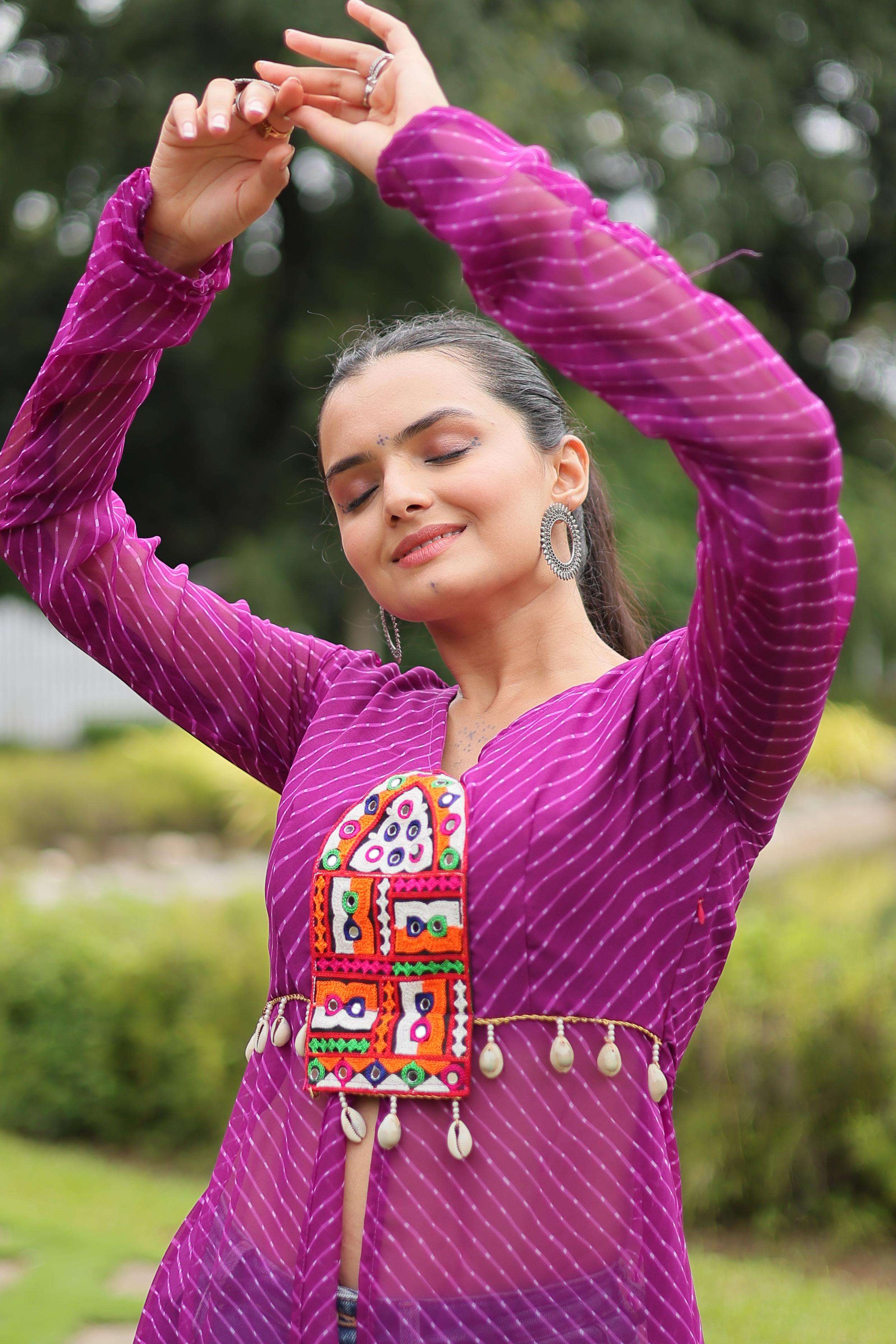  Leheriya Print work with kutchi patchework in Faux Georgette KURTI SUPPLIER IN SURAT
